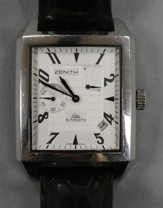A gentlemans steel Zenith Port Royal wrist watch, with subsidiary seconds, state of wind and date aperture